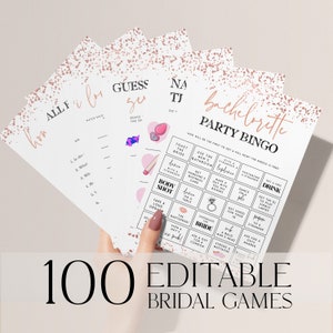 100 Bachelorette Games Bundle, Rose Gold Bachelorette Party Games, Editable Games Template, Hen Party Games Bundle, Bridal Shower Games RGC