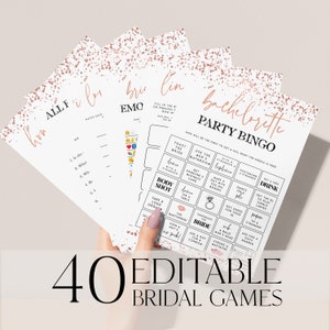 40 Bachelorette Party Games Bundle, Rose Gold Bachelorette, Dirty Bachelorette Games, Printable Editable Template, Hen Party Games, RGC