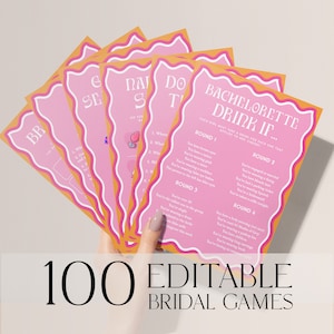 Pink Bachelorette Games Bundle, 100 Editable Bridal Shower Games, Pink Modern Bachelorette, Hen Party Games, Template, Dirty Games DS2
