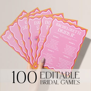 Pink Bachelorette Games Bundle, 100 Editable Bridal Shower Games, Pink Modern Bachelorette, Hen Party Games, Template, Dirty Games DS2