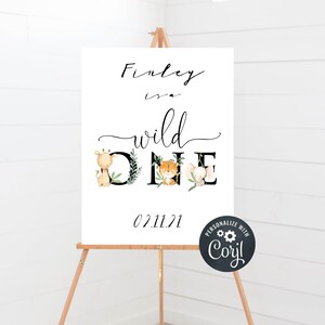 Sinal de boas-vindas para festa de aniversário selvagem EDITÁVEL, sinal de boas-vindas para primeiro aniversário, animais de safari na selva, sinal para impressão, sinal de boas-vindas Wild One SF4