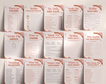 15 IN 1 | RETRO 70s Bridal Shower Games, Retro Bridal Shower Games Bundle, Wedding Shower Games, Fun Bridal Games Package, Fun Hen Party RS2