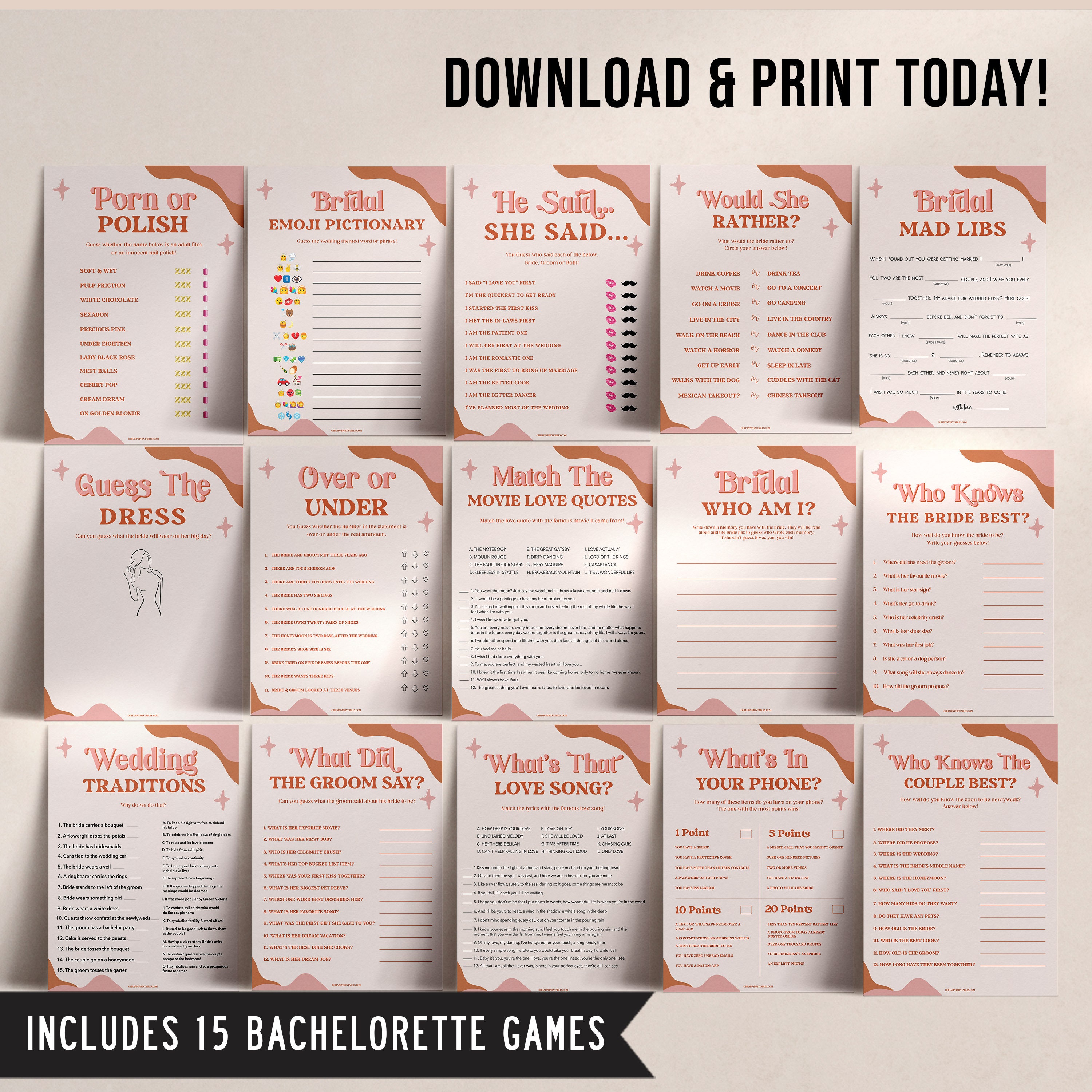 15 IN 1 RETRO 70s Bridal Shower Games Retro Bridal Shower - Etsy