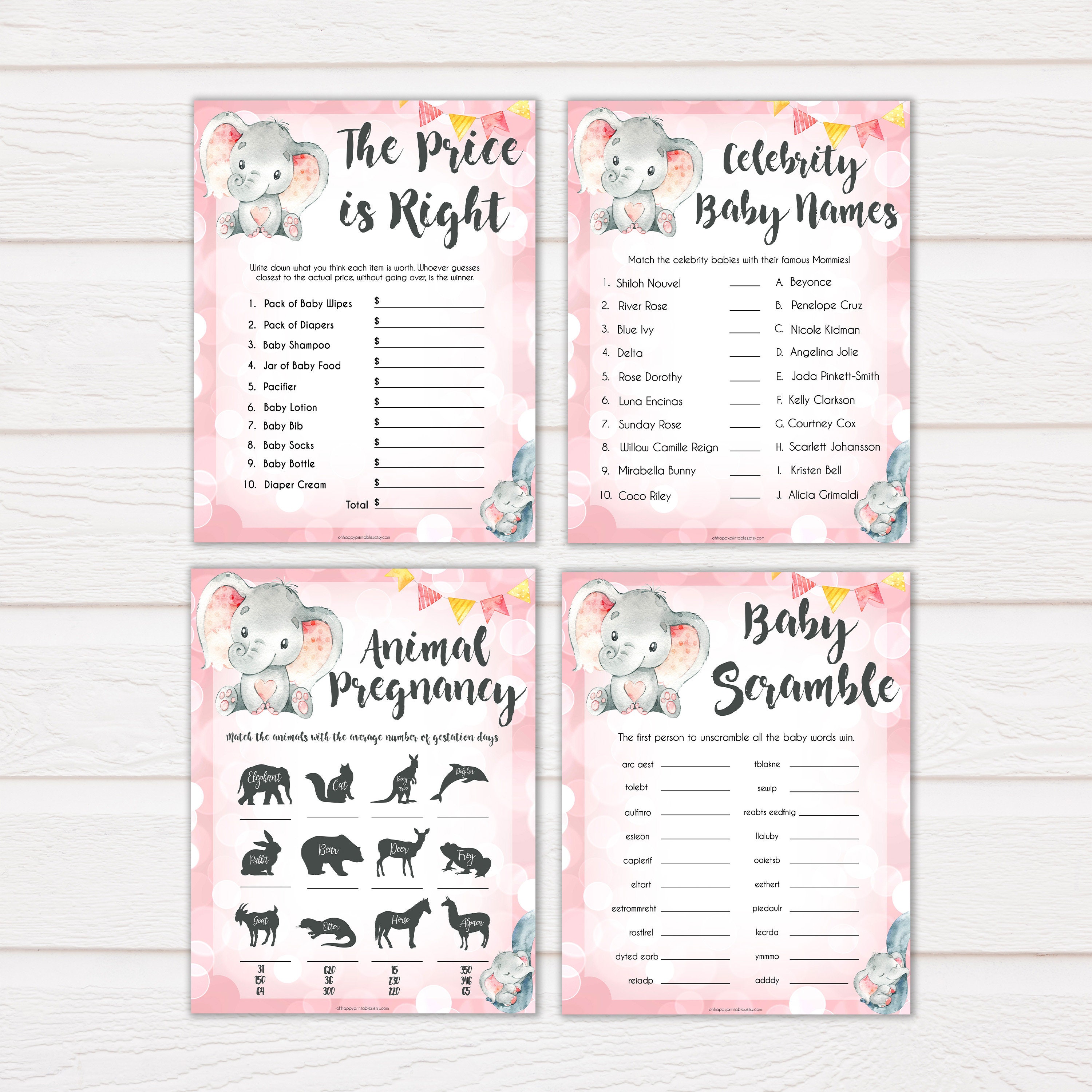 Pink Elephant 10 Baby Shower Games Printable Baby Shower Etsy UK
