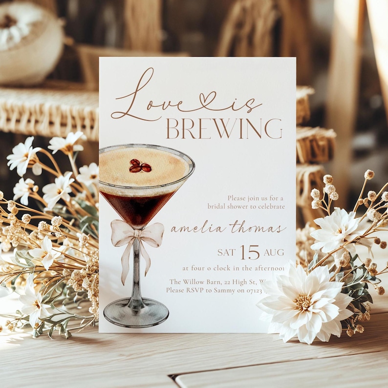 Love Is Brewing Bridal Shower Invitation, Espresso Martini Bridal Shower Invitation, Coffee Bridal Shower, Editable Bridal Coffee Invite