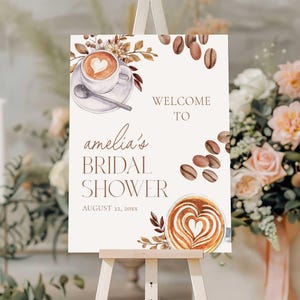 Coffee Bridal Shower Welcome Sign, Love is Brewing Bridal Shower Welcome Sign, Editable Bridal Welcome Sign, Bridal Shower Coffee Decor LIB