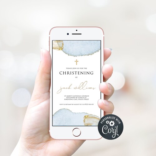 DIGITAL Christening Invitation Template Electronic Invite Etsy