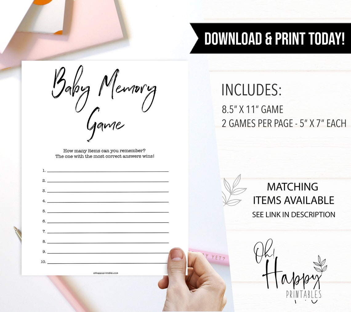 Baby Memory Game Printable Baby Shower Games Baby Items | Etsy
