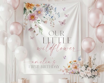 One Little Wildflower Welcome Backdrop, Our Little Wildflower Floral First Birthday Welcome Backdrop, Wildflower 1st Birthday Welcome LWF