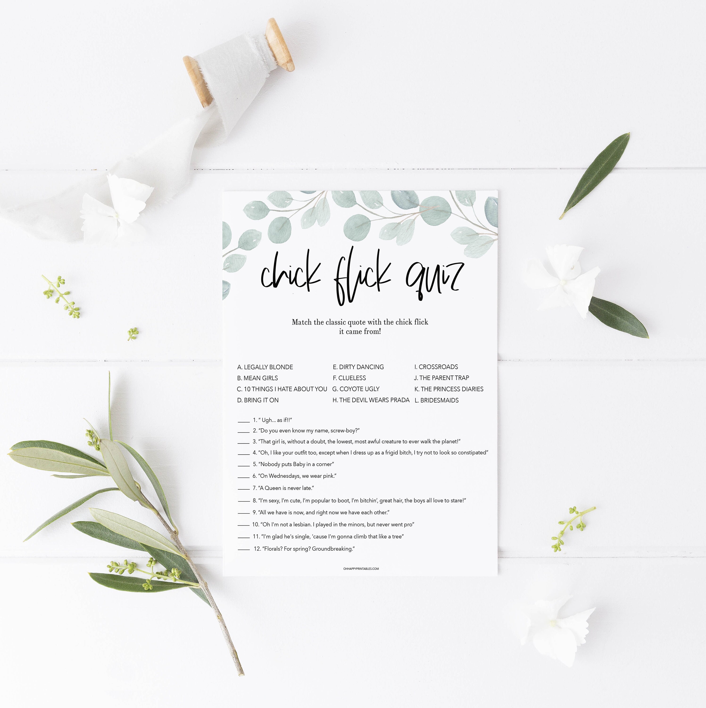 Bachelorette Party Game Funny Bachelorette Games Chick Flick - Etsy Ireland