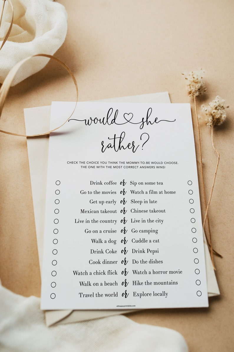 EDITABLE Would She Rather Game Printable Baby Shower Games - Etsy