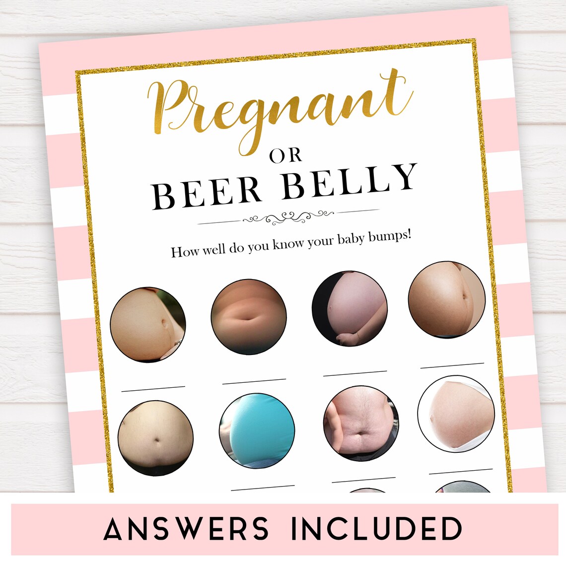 Parisian Pregnant or Beer Belly Game Printable Baby Games | Etsy