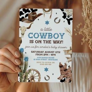 Cowboy Baby Shower Invitation, Editable Baby Rodeo Invite, A Little Cowboy Baby Shower Invite, Western Boy Baby shower Invitation CBB