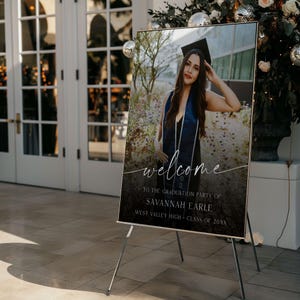PRINTED + SHIPPED Photo Graduation Welcome Sign, Faded Graduation Board, Senior College Graduation Party Welcome Sign, Graduation Backdrop