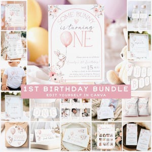Some Bunny Is One Birthday Party Bundle, Some Bunny Is One Editable Birthday, A Little Bunny 1st Party Bundle, First Birthday Bundle SBIO image 1