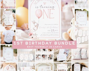 Some Bunny Is One Birthday Party Bundle, Some Bunny Is One Editable Birthday, A Little Bunny 1st Party Bundle, First Birthday Bundle SBIO