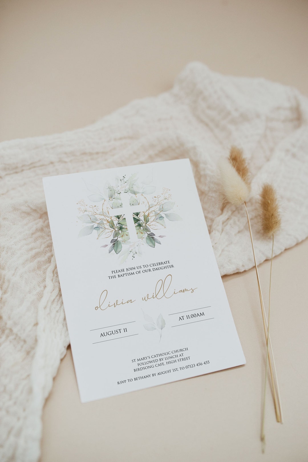 EDITABLE Baptism Invitation Template, Floral Printable Holy Baptism ...