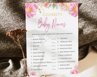 Blush Floral Baby Shower, Celebrity Baby Names Game, Printable Baby Shower Games, Celebrity Babies Game, Baby Shower Games, Baby Games BF1