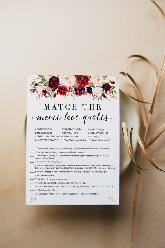 Bridal Shower Game Movie Love Quotes Wedding Shower Games Etsy