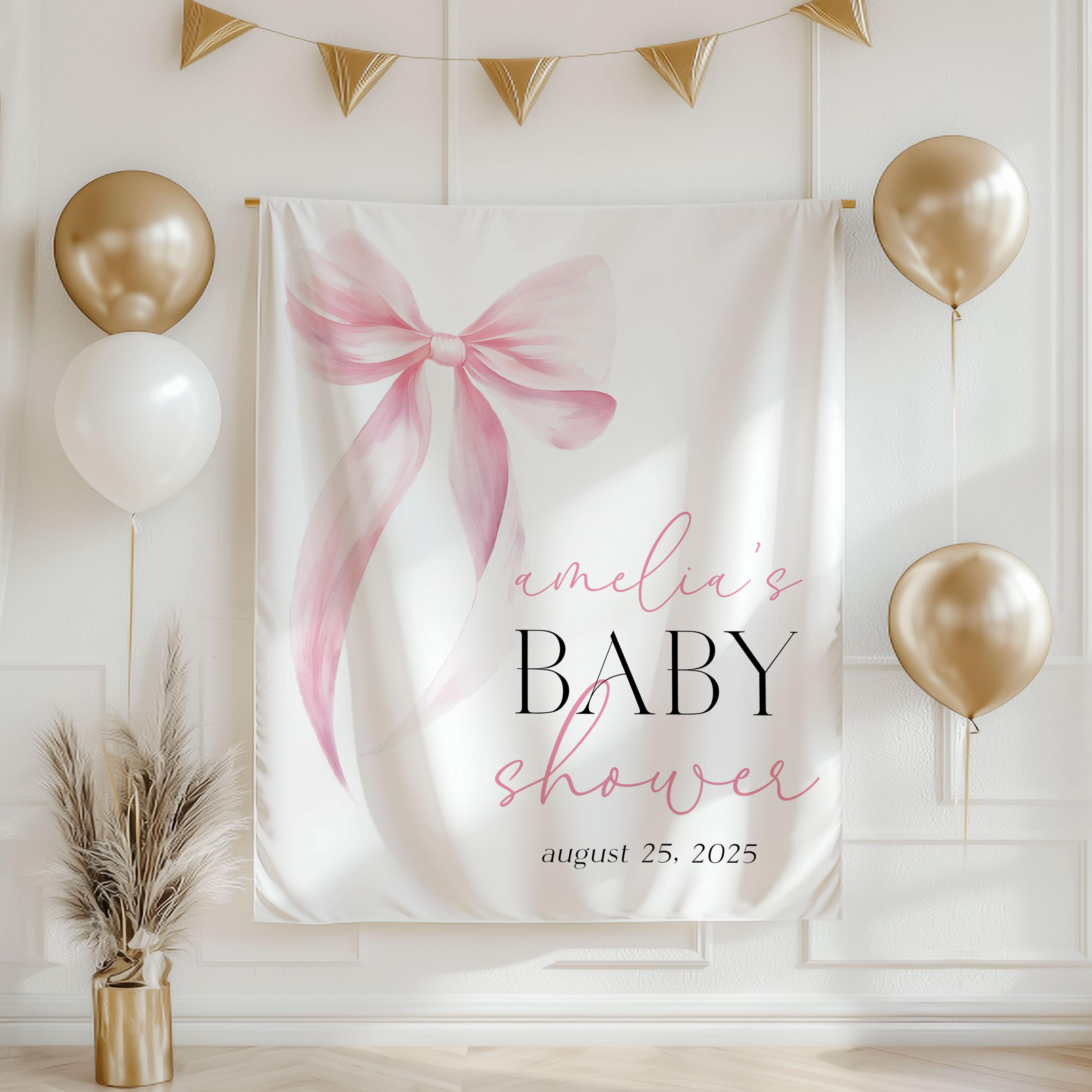 Pink Bow Welcome Sign, Pink Bow Baby Shower Welcome Backdrop, Pink Bow ...