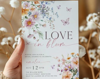 Liebe in der Blüte Hochzeitsdusche, Wildblumen Brautdusche einladen Vorlage, bearbeitbare Liebe in der Blüte Brautdusche Einladung Vorlage LINB