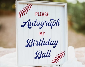 Proszę o autograf na moim urodzinowym znaku z piłką, edytowalny znak z okazji pierwszych urodzin baseballa, znak z autografem małego pałkarza, znak z okazji pierwszych urodzin baseballa BB3