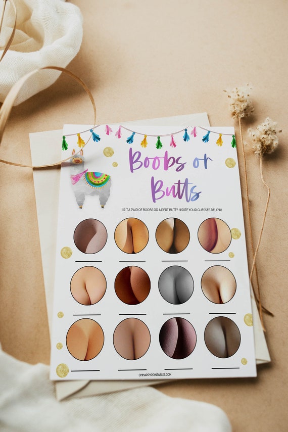 Llama Boobs or Butts Game, Printable Baby Shower Games, Boobs or