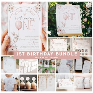 Some Bunny Is One Birthday Party Bundle, Some Bunny Is One Editable Birthday, A Little Bunny 1st Party Bundle, First Birthday Bundle SBIO