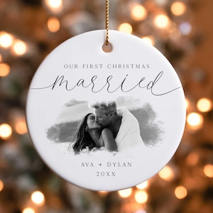 Our First Christmas Married Tree Ornament, Couples Watercolour Photo Ornament, Christmas Couples Gift Christmas Married Couple Ornament Gift