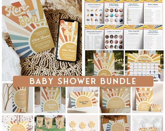 Editable SUNSHINE Baby Shower Party Bundle Retro Here Comes The Son Baby Shower Party Decor, Boho Sunshine Baby Shower Party Decor HC1