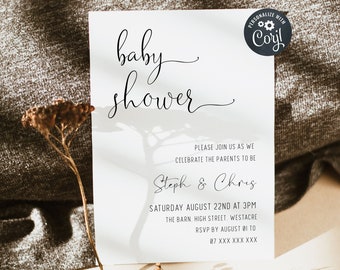 EDITABLE Minimal Baby Shower Invite, Baby Shower Invitation Template, Printable Baby Shower Invitation, Corjl Baby Minimalist Editable M1