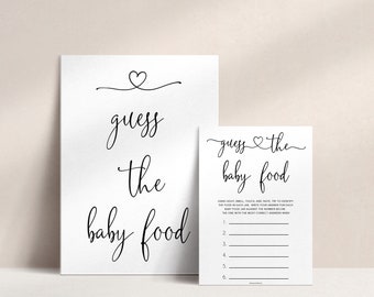 Minimalist Baby Shower Guess The Baby Food, Baby Shower Games, Printable Baby Shower Games, Baby Food Guessing Game, Fun Baby Games M1