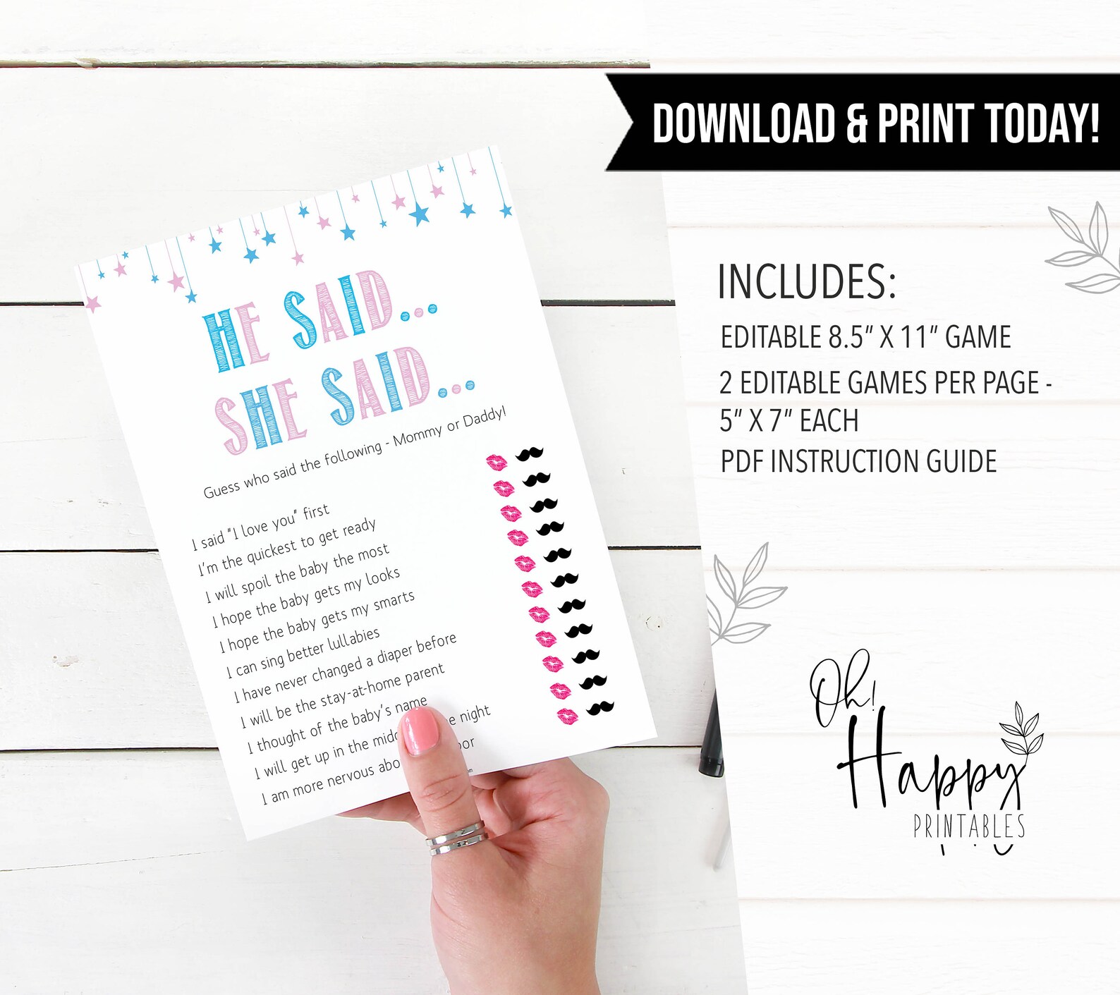EDITABLE He Said She Said Baby Shower Game Printable Baby | Etsy