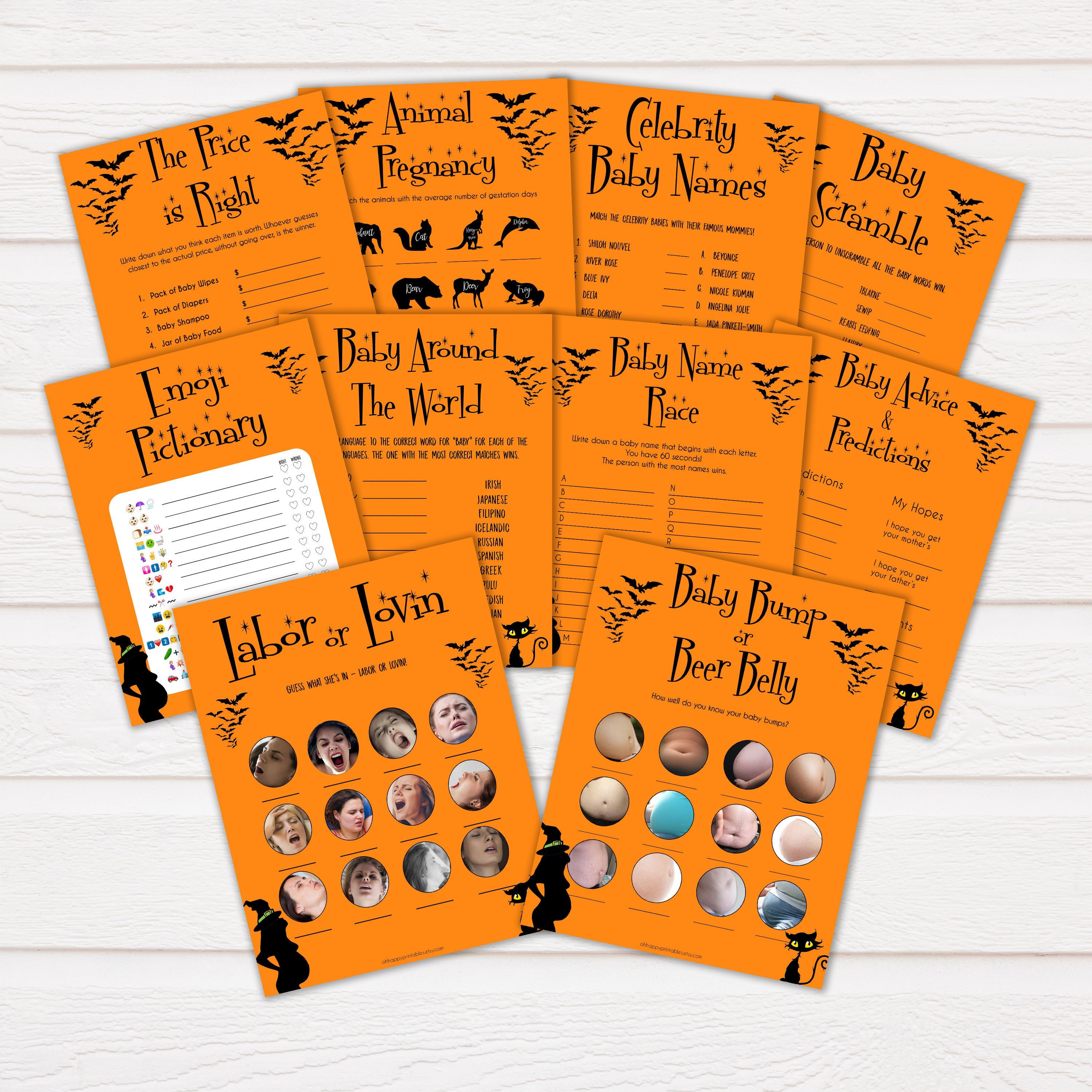 Halloween 10 Baby Shower Games Printable Baby Shower Games | Etsy