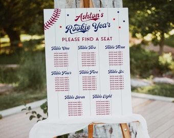 Baseball 1st Birthday Seating Chart, My First Year Baseball Birthday Seating Plan, Rookie Year, Boy Birthday Party, Editable Template BB3