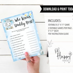 EDITABLE Who Knows Daddy Best Game Printable Baby Shower - Etsy