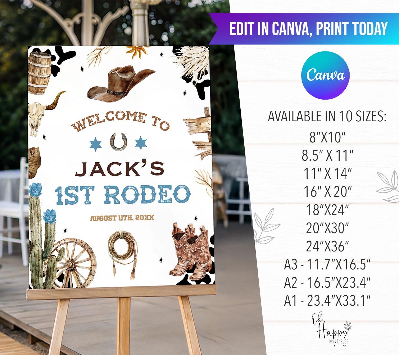 First Rodeo Birthday Party Welcome Sign, Cowboy Welcome Sign, Canva ...