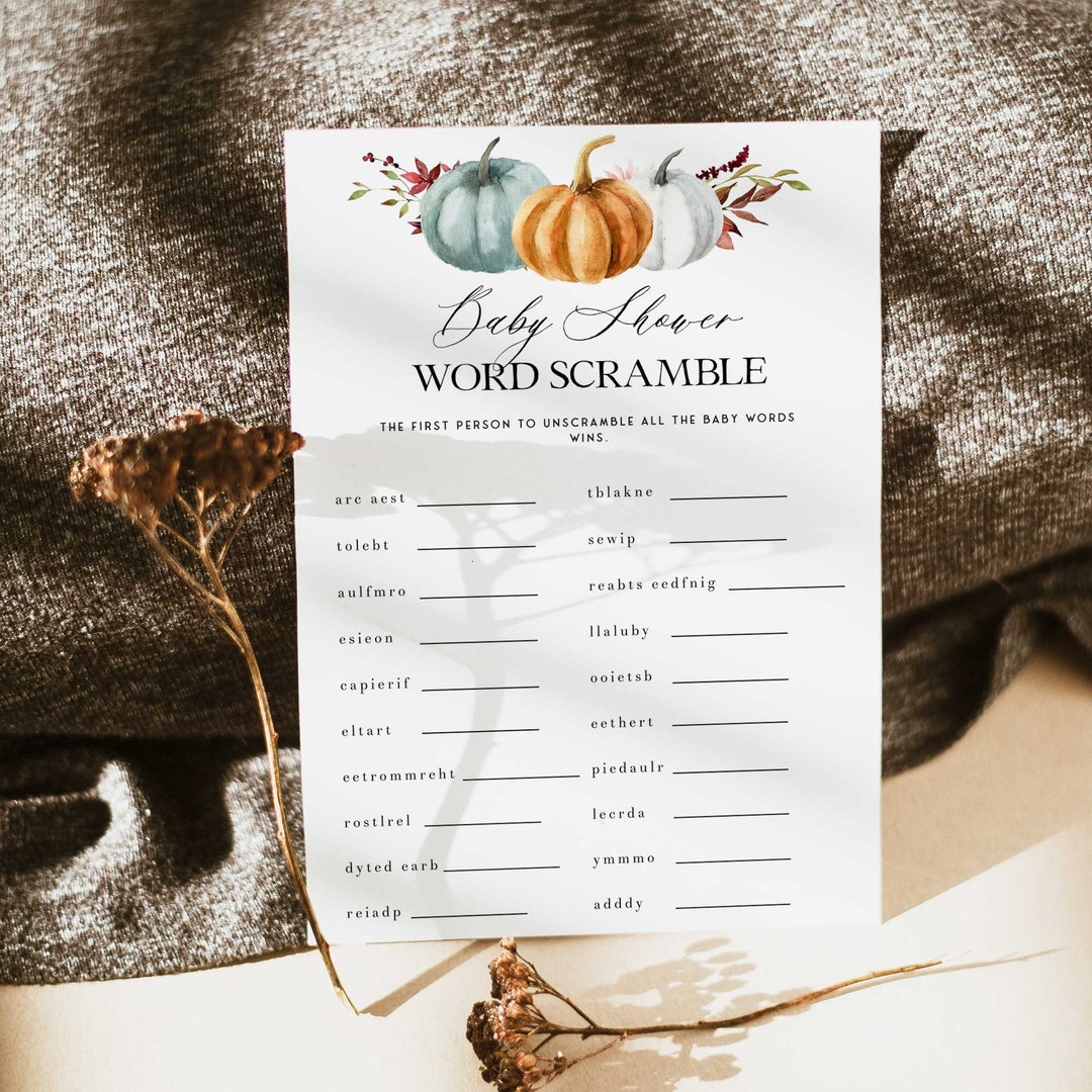 LITTLE PUMPKIN Baby Word Scramble Game, Editable Baby Shower Games ...