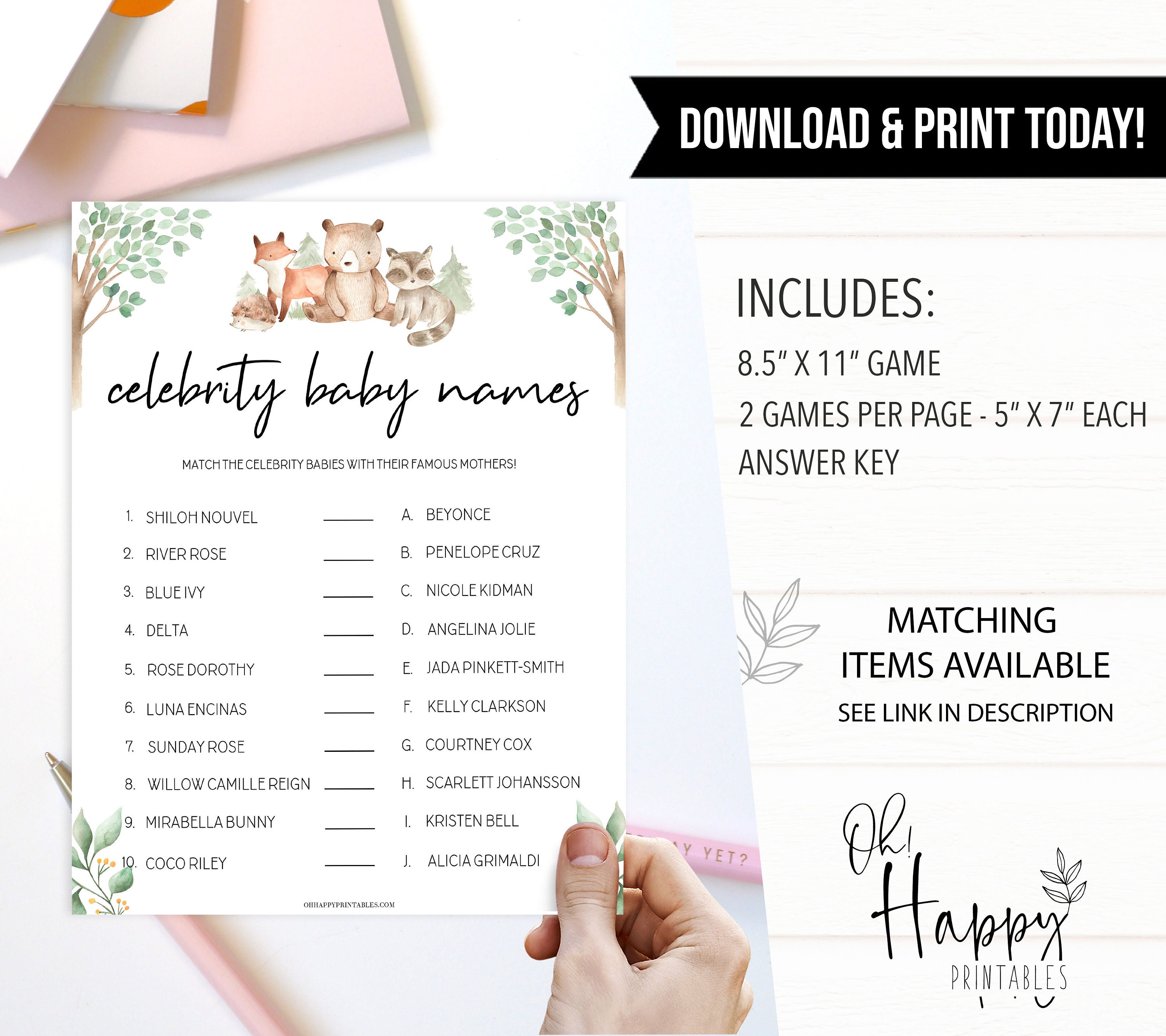 Celebrity Baby Names Game Printable Baby Shower Games - Etsy