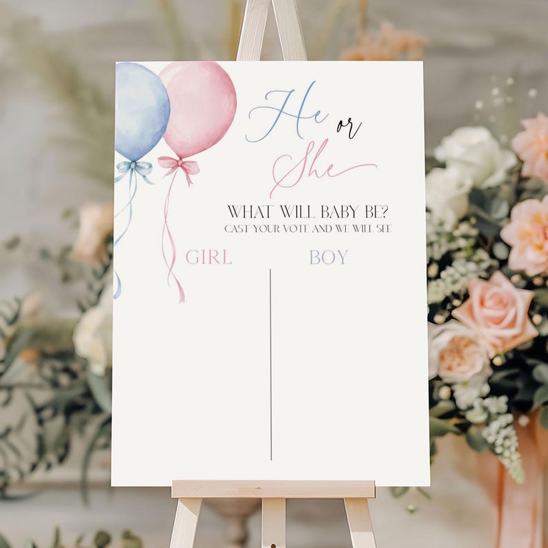 Gender Reveal Voting Sign Editable Canva Template, Pink Blue Balloons ...
