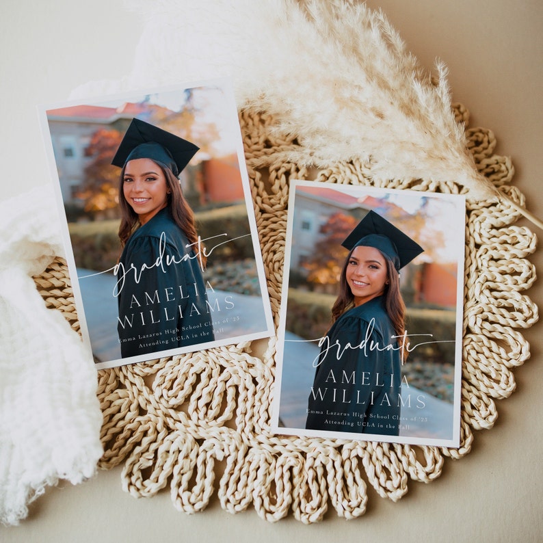 photo graduation announcement card. Fully editable and can print at home or with any print shop. Announce one your the proudest moments of your life with this beautiful graduation announcement card