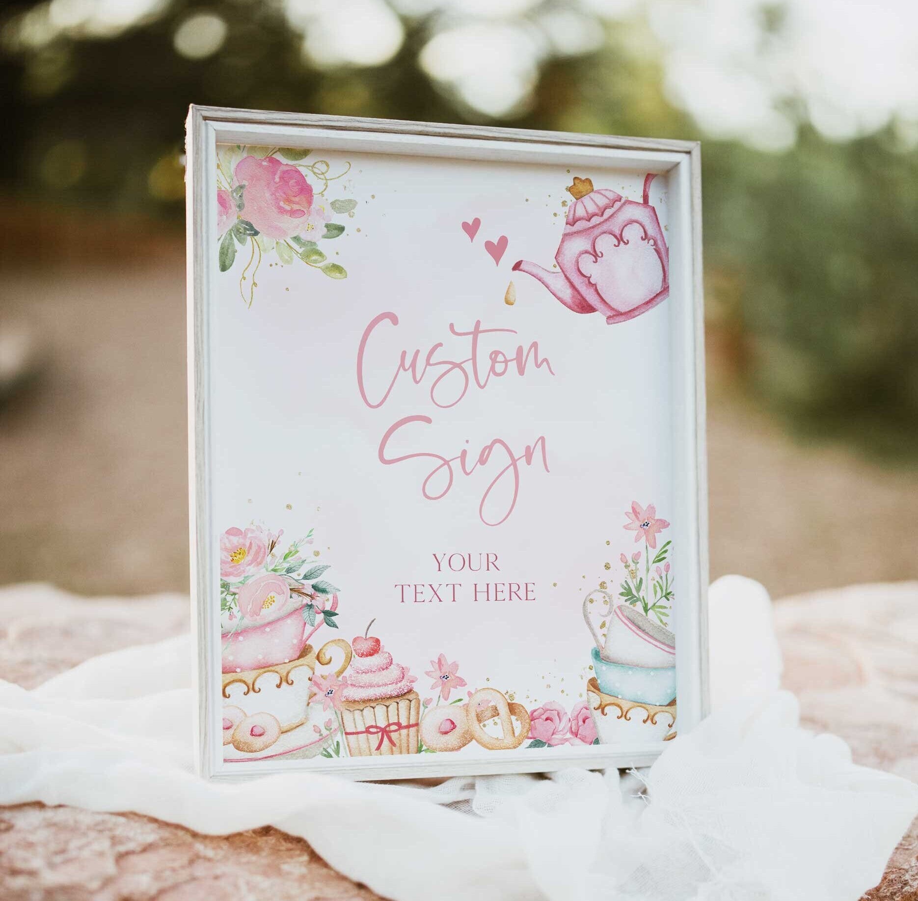 EDITABLE Tea Party Custom Sign, Par-tea Whimsical Floral Sign Template ...