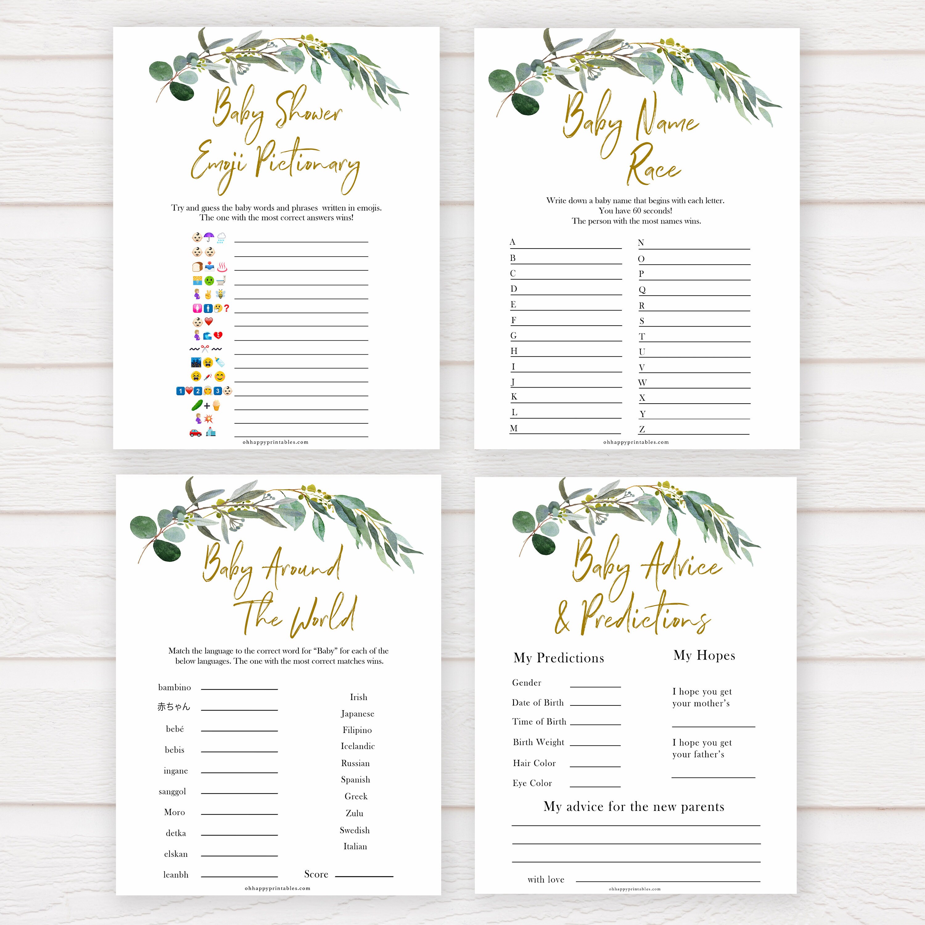 Eucalyptus 10 Baby Shower Games Printable Baby Shower Games Etsy