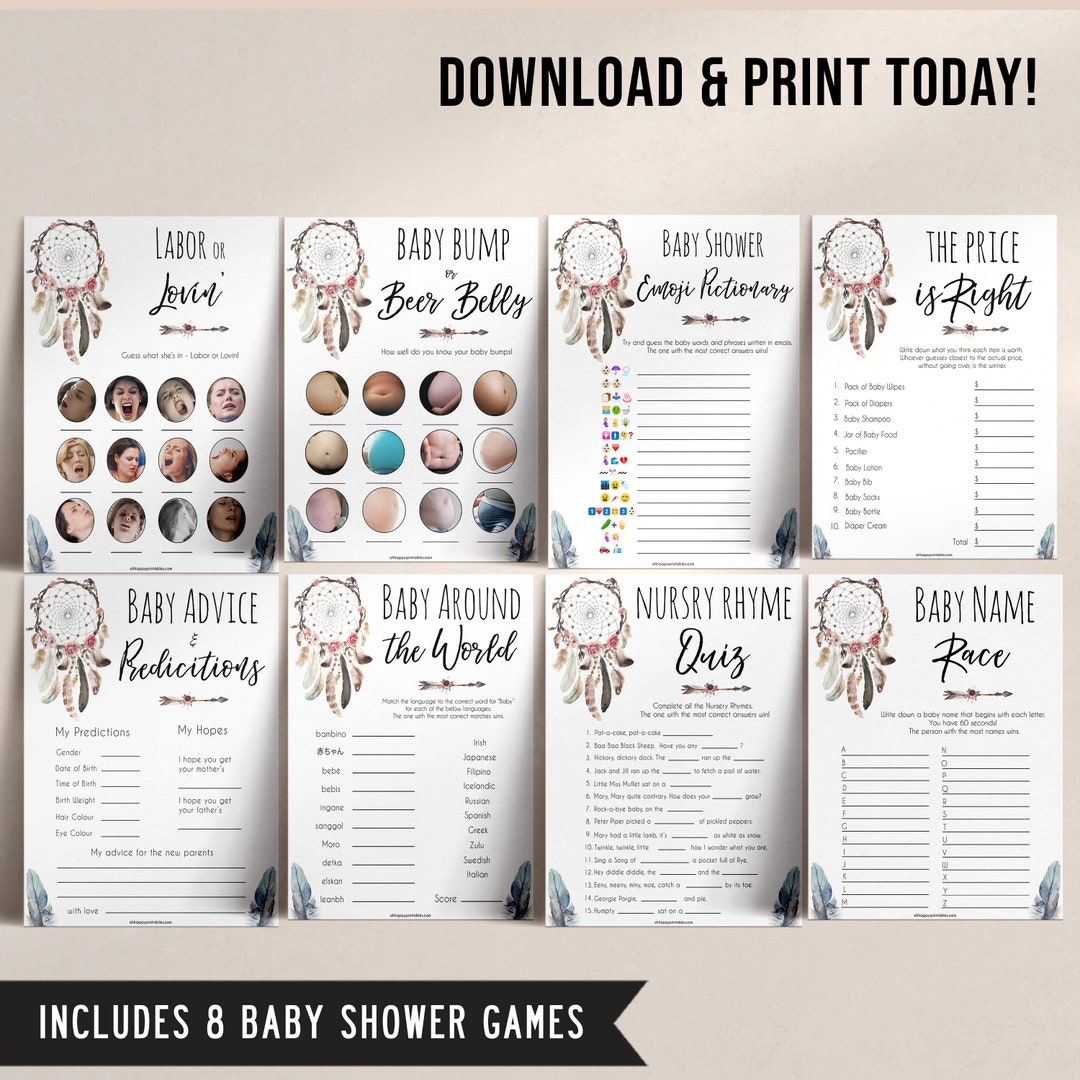 8 Boho Baby Shower Games Bundle Printable Baby Shower Games - Etsy