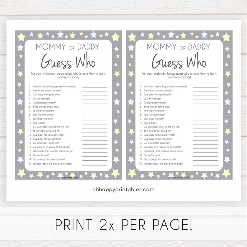 Mommy or Daddy Guess Who Baby Game Printable Baby Shower | Etsy