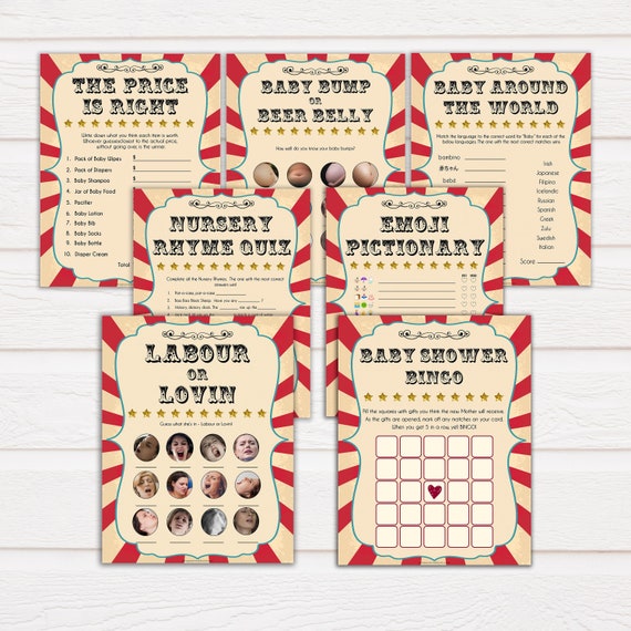 7 Jeux De Douche De Bebe Dans Le Theme Du Carnaval Cirque Etsy