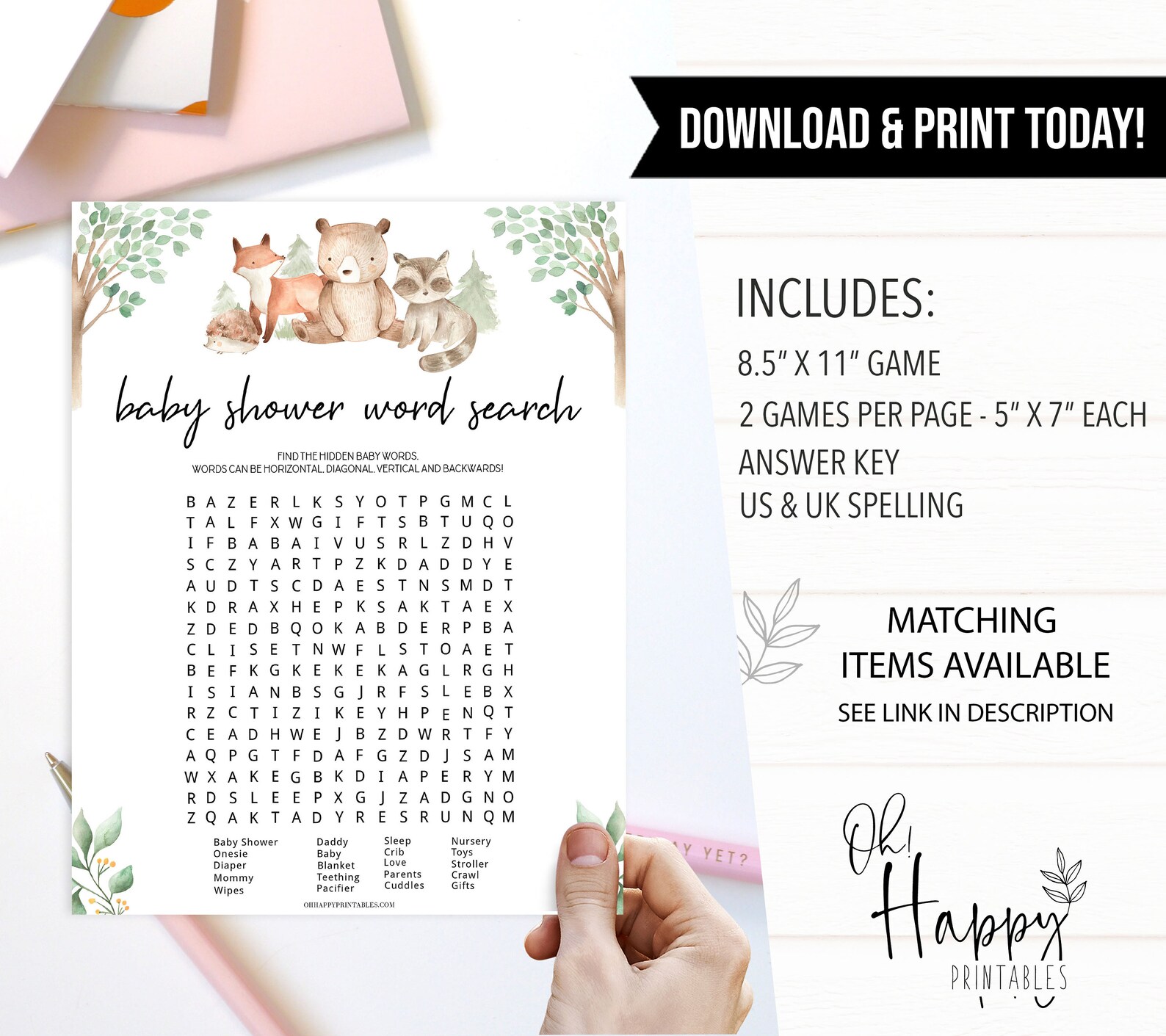 Baby Shower Word Search Game Printable Baby Shower Games | Etsy
