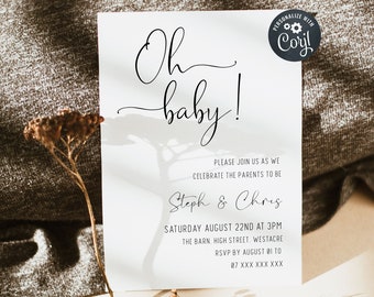 EDITABLE Minimal Baby Shower Invite, Baby Shower Invitation Template, Printable Baby Shower Invitation, Minimalist, Oh Baby Invitation, M1