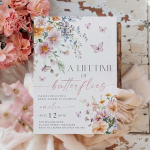 Lifetime of Butterflies Bridal Shower Invite, Editable Wildflower Butterfly Bridal Invitation, Summer Butterfly Bridal Shower Invite