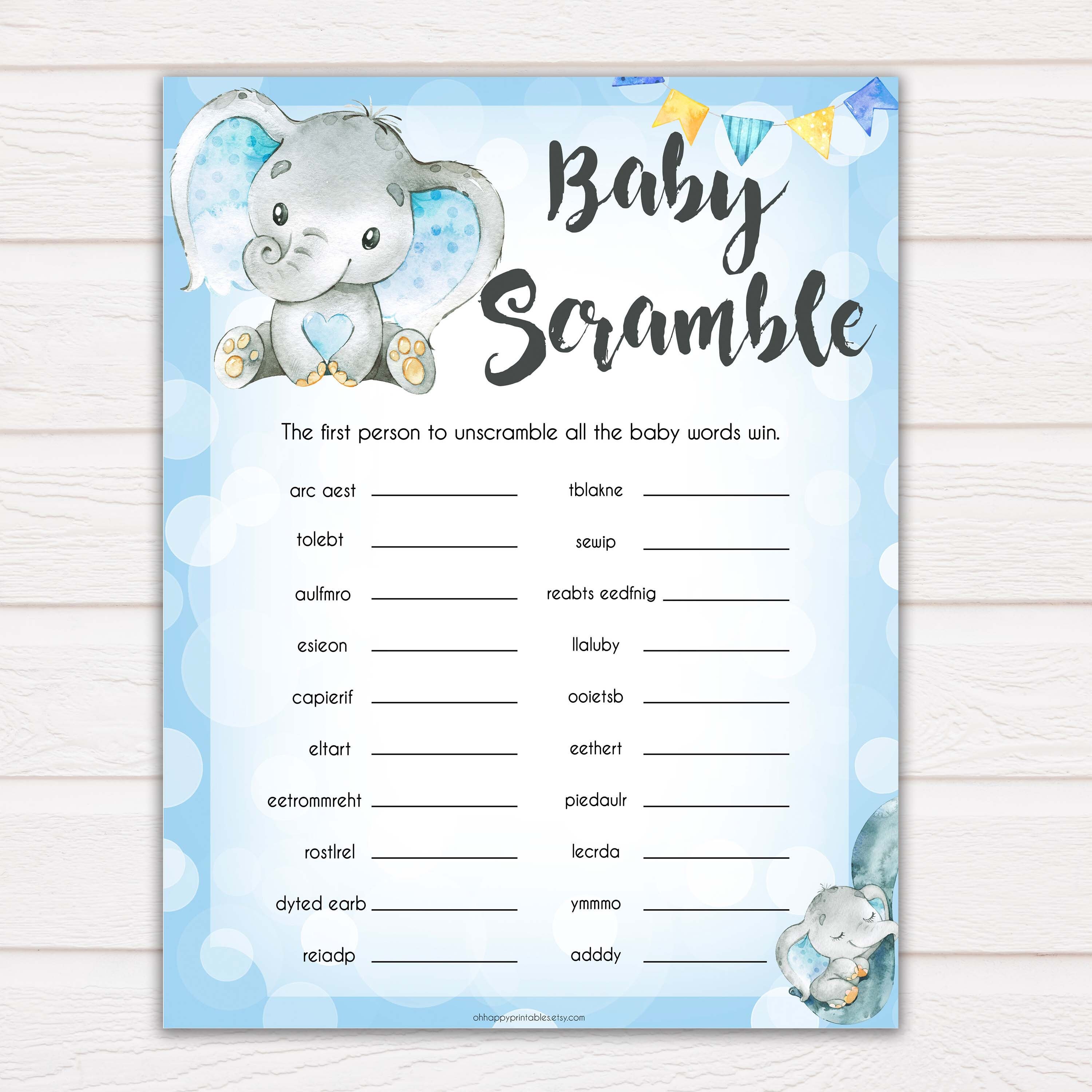 Blue Elephant Baby Word Scramble Game Baby Word Scramble | Etsy